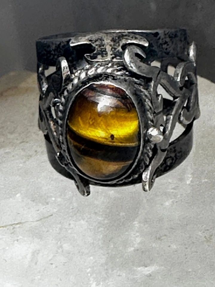 TIGER EYE POISON RING SIZE 6.75 HEART SCROLL DESIGN MEXICO TAXCO STERLING SILVE (1 of 2)