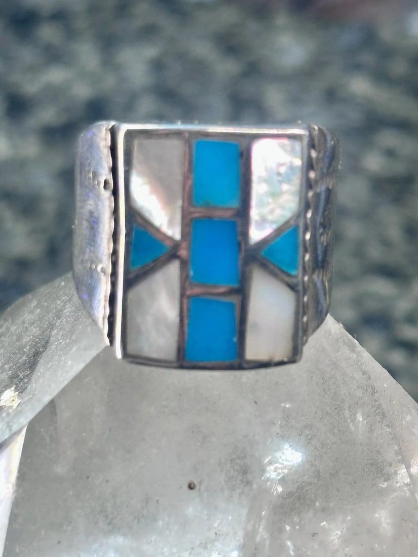 NAVAJO RING TURQUOISE MOTHER OF PEARL RING SIZE 11.5 STERLING SILVER WOMEN MEN (1 of 1)