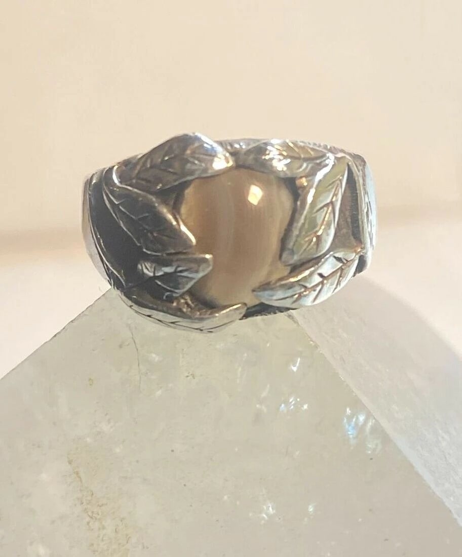 AGATE RING SIZE 6.25 LEAVES BAND STERLING SILVER PINKY WOMEN (1 of 1)