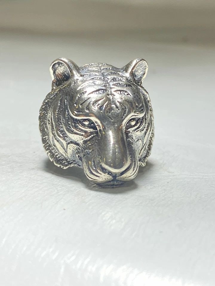 TIGER RING SIZE 9.75 BIG CAT STERLING SILVER BIKER BAND MEN (1 of 2)