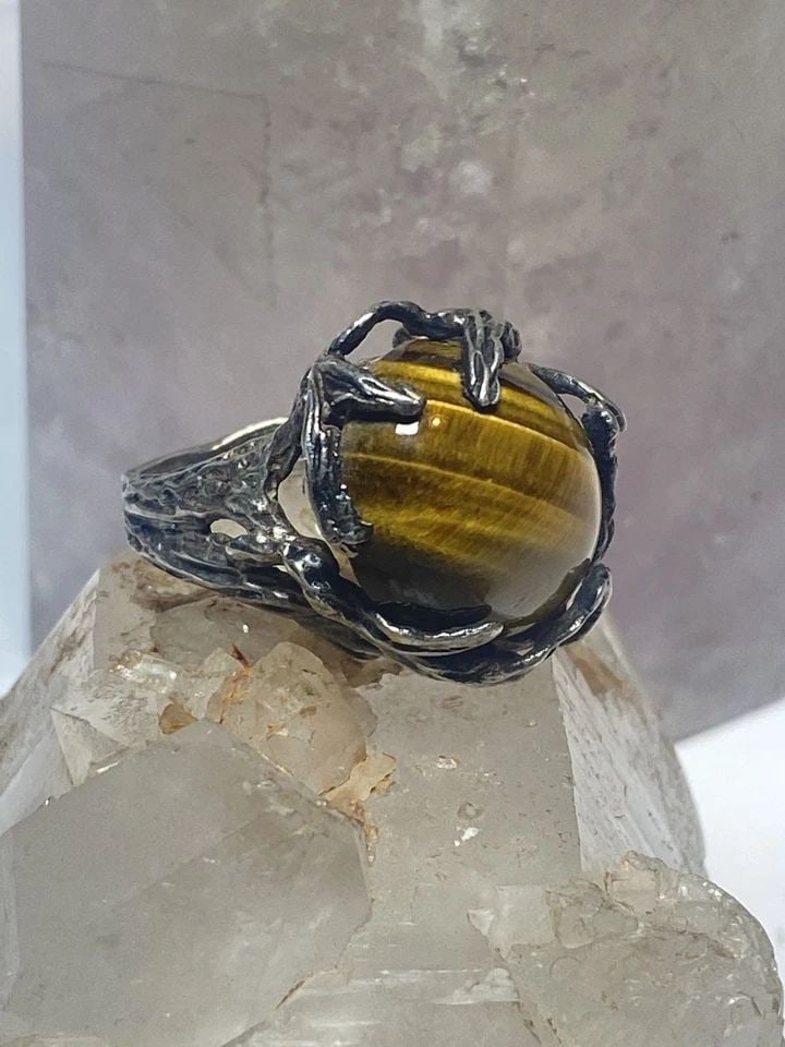TIGER EYE RING BRUTALIST SOUTHWEST STERLING SILVER WOMEN GIRLS (1 of 1)