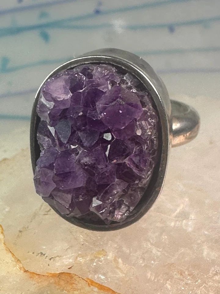 AMETHYST CRYSTAL BOHO RING SIZE 8 STERLING SILVER WOMEN (1 of 2)