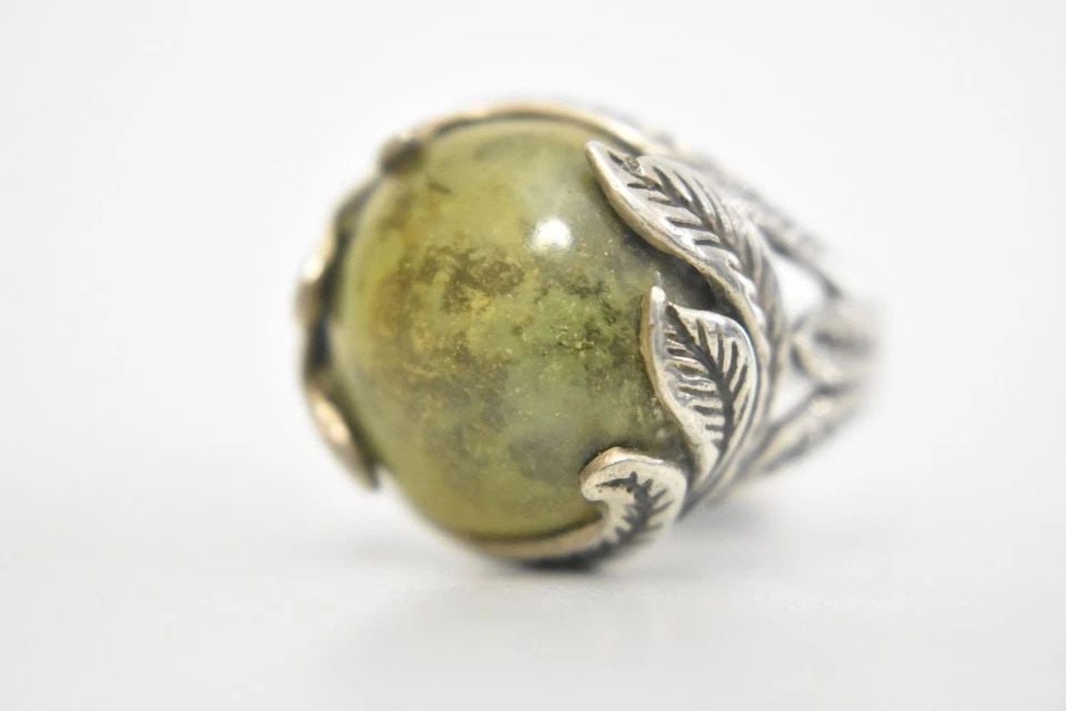 GREEN DOME RING VINTAGE MARBLE STERLING SILVER SIZE 6.5 (1 of 2)