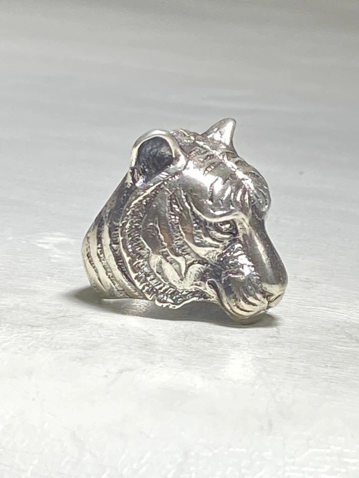 TIGER RING ANIMAL BIG CAT BAND STERLING SILVER BIKER WOMEN MEN (1 of 1)