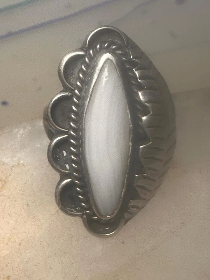 LONG AGATE RING NAVAJO LEAF LEAVES SIZE 8.25 STERLING SILVER WOMEN (1 of 2)