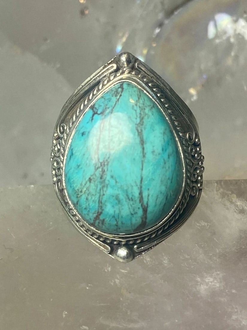 TURQUOISE RING BOHO CIGAR BAND STERLING SILVER WOMEN MEN (1 of 1)
