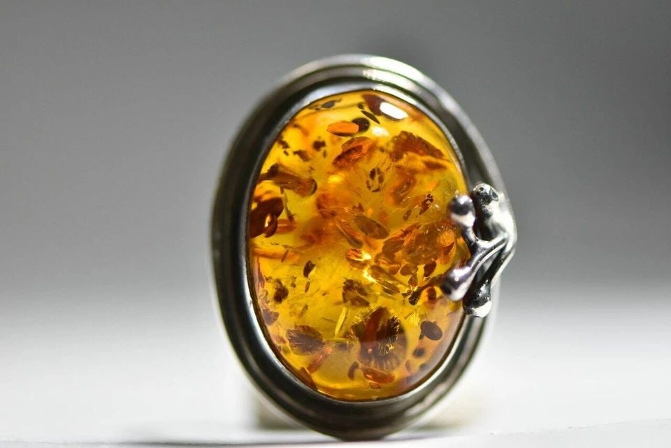 AMBER RING ART NOUVEAU FLORAL ARTS & CRAFTS STERLING SILVER WOMEN SIZE 7.75 (1 of 1)