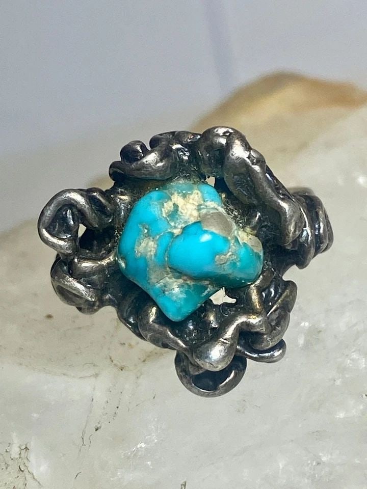 BRUTALIST RING SIZE 4.75 TURQUOISE STERLING SILVER SOUTHWEST WOMEN GIRLS (1 of 2)