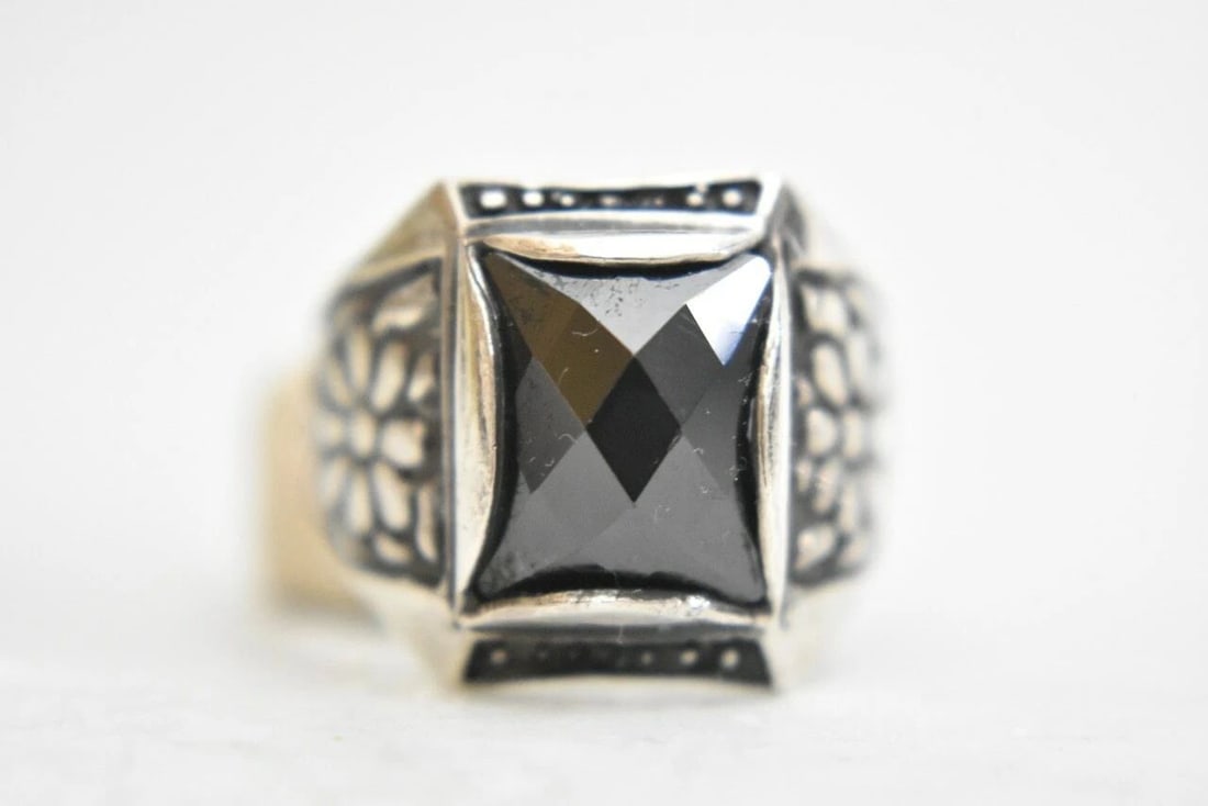 BLACK RING SIZE 9.25 FACETED FLORAL STERLING SILVER MEN WOMEN SIZE 9.25 (1 of 1)