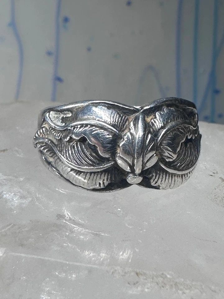LEAVES RING FEATHER BAND MEN WOMEN BIKER SOUTHWEST SIZE 11.75 STERLING SILVER (1 of 2)