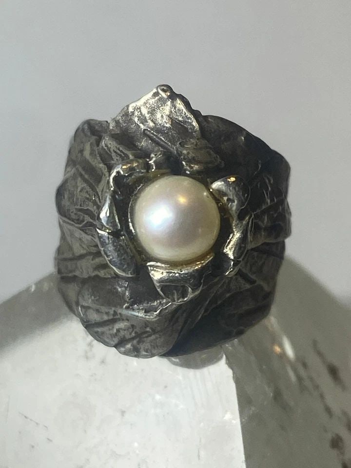 PEARL RING BRUTALIST VOLCANO STERLING SILVER PINKY GIRLS WOMEN (1 of 1)