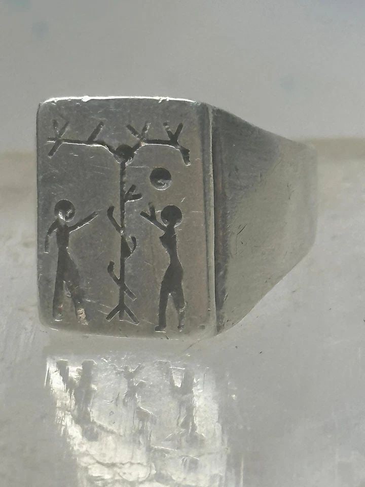ADAM AND EVE RING MEXICO BAND TREE APPLE SNAKE SIZE 5.75 STERLING SILVER WOMEN (1 of 2)