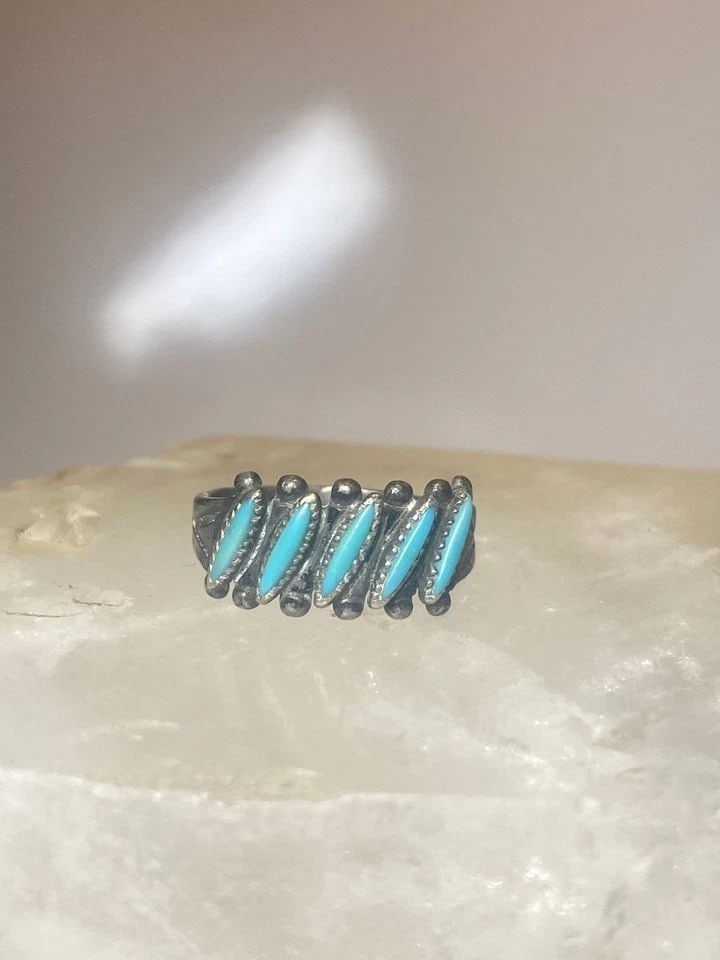 ZUNI RING SIZE 5.50 TURQUOISE BAND PETITE POINT PINKY STERLING SILVER (1 of 2)