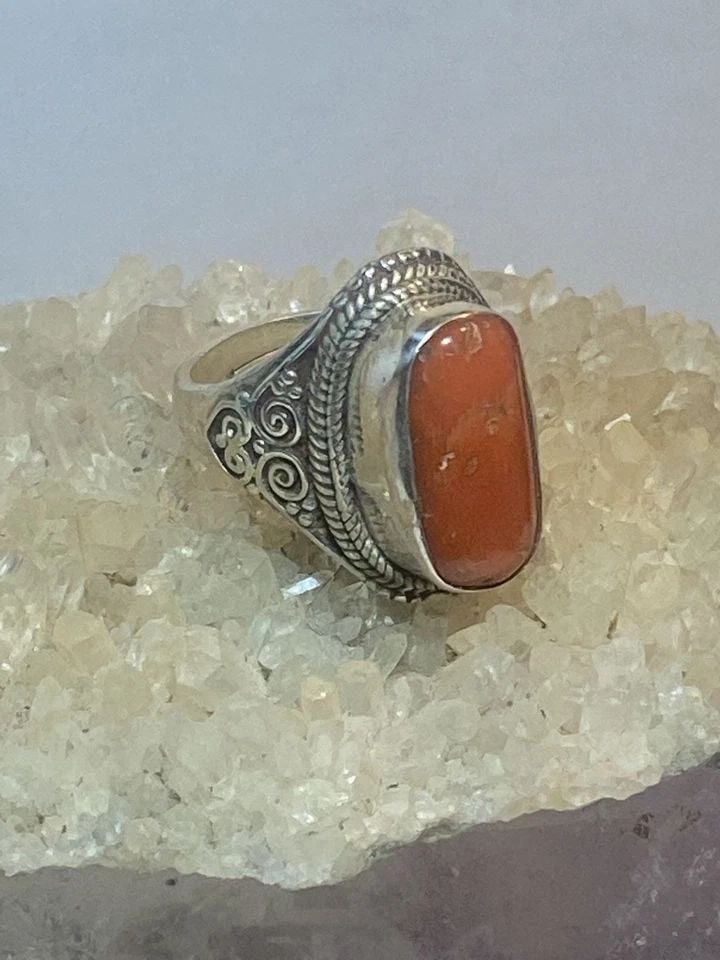 CORAL RING SIZE 8 ADJ BOHO STERLING SILVER WOMEN MEN (1 of 2)