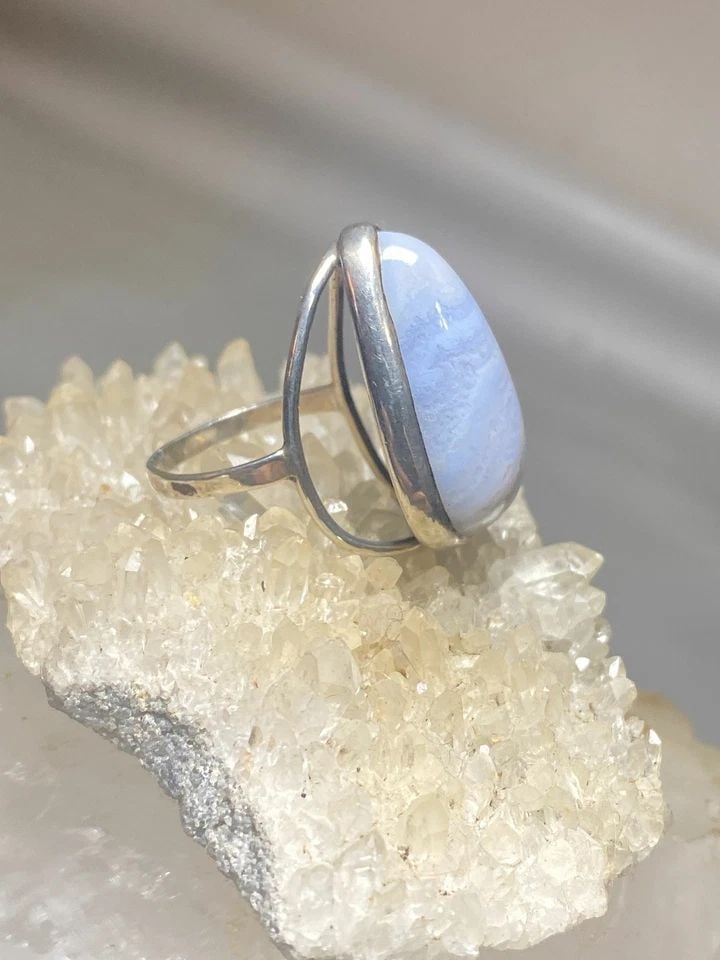 BLUE LACE AGATE RING SIZE 6.25 LONG BAND SOUTHWEST STERLING SILVER WOMEN GIRLS (1 of 2)