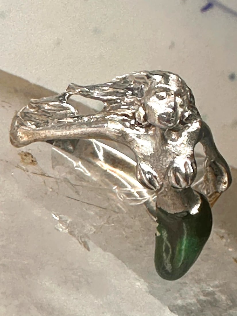 MERMAID RING NUDE LADY BAND SIZE 8 STERLING SILVER WOMEN: MERMAID RING NUDE LADY BAND SIZE 8 STERLING SILVER WOMEN Mermaid ring nude lady band size 8 sterling silver women Size 8 Weight 5.4g Widest part 3/4" Thinnest part of band. 1/8"