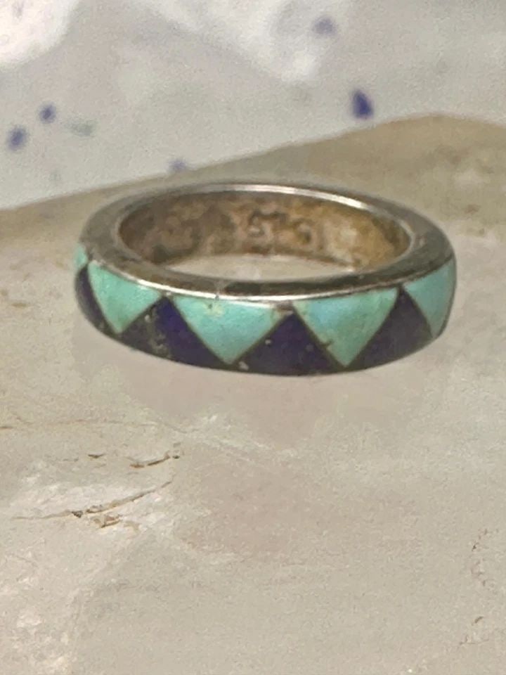 VINTAGE TURQUOISE LAPIS RING SOUTHWESTERN WEDDING BAND SIZE 5.75 STERLING SILVER (1 of 2)