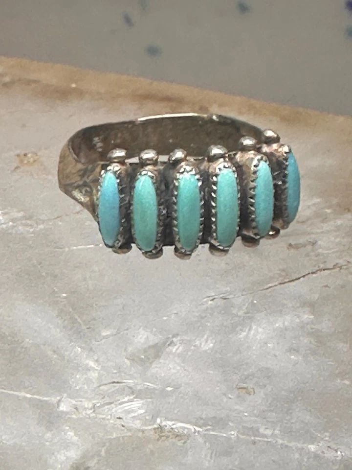 ZUNI RING TURQUOISE NEEDLEPOINT PETITE POINT SIZE 6.5 STERLING SILVER WOMEN PALO (1 of 1)