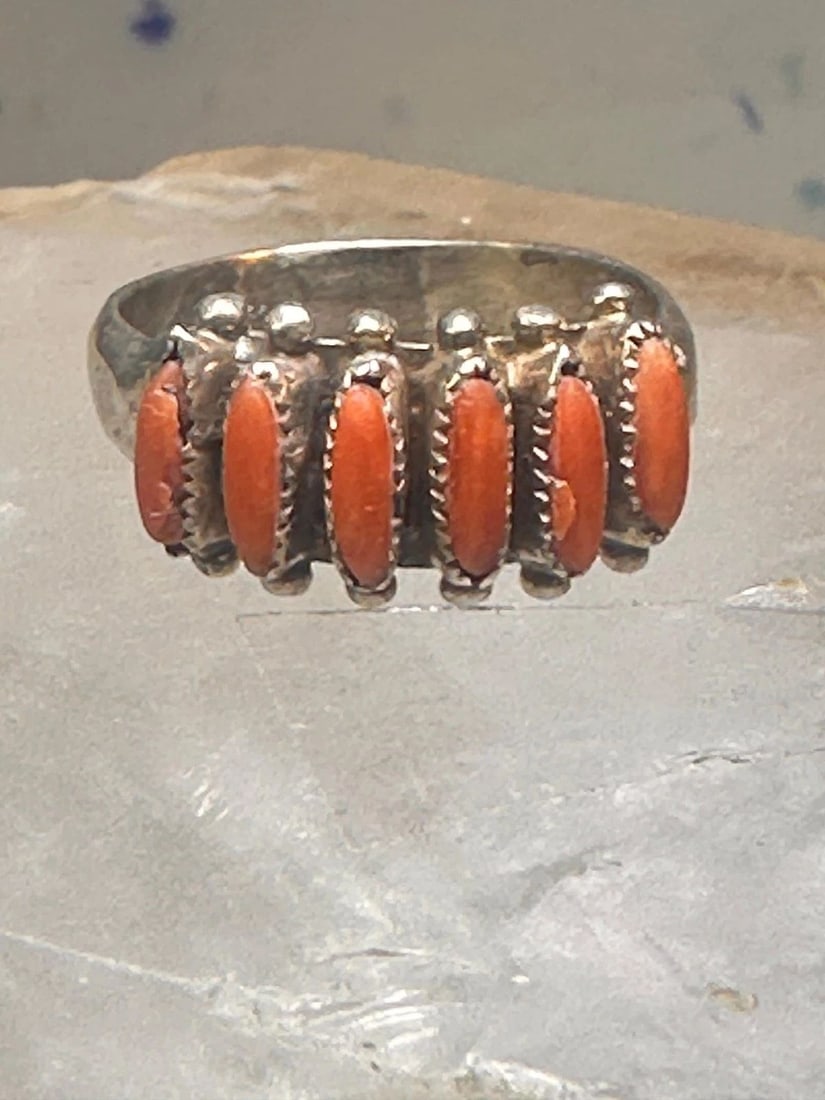 ZUNI RING CORAL NEEDLEPOINT PETITE POINT SIZE 7.75 STERLING SILVER WOMEN PALOMA (1 of 1)