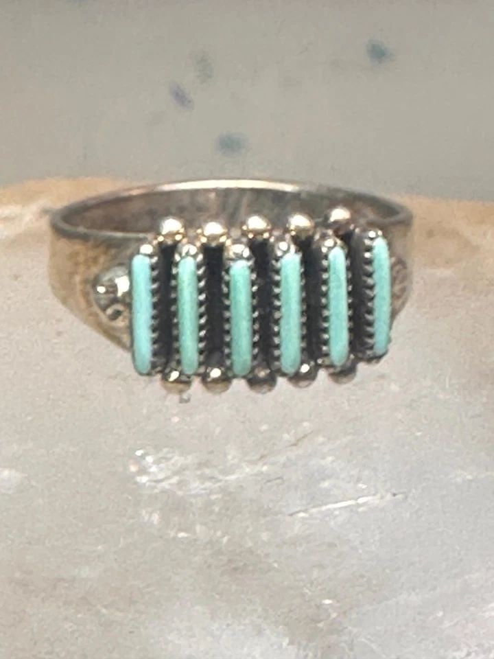 ZUNI RING TURQUOISE NEEDLEPOINT PETITE POINT SIZE 7.25 STERLING SILVER WOMEN (1 of 1)