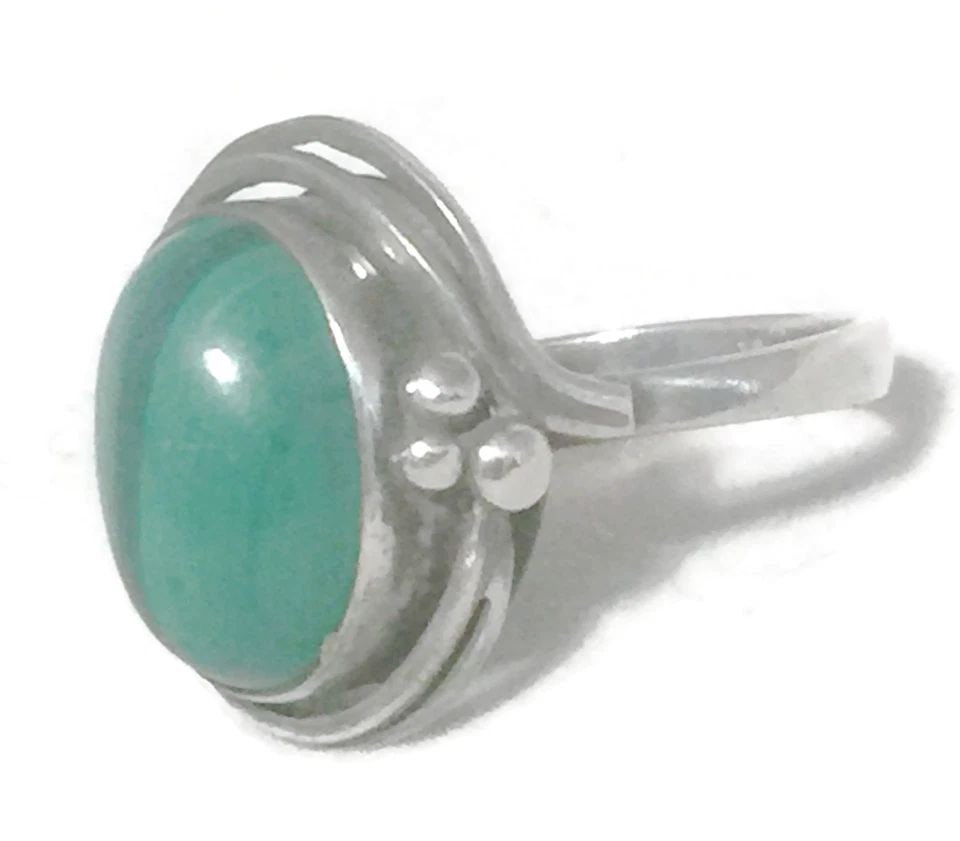 VINTAGE MALACHITE ART DECO STYLE STERLING SILVER WOMEN BOHO GIRLS RING SIZE 7.50 (1 of 1)