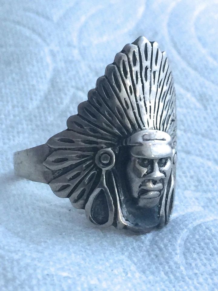 VINTAGE STERLING SILVER SOUTHWEST TRIBAL RING CHIEF SIZE 14.75 11.6G (1 of 1)