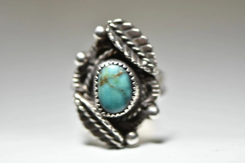NAVAJO RING TURQUOISE LONG PINKY STERLING SILVER WOMEN GIRLS (1 of 2)