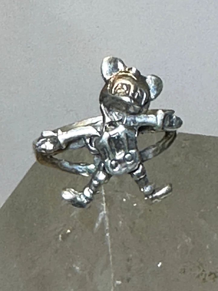 MOUSE RING FACE HANDS FEET MOVE CHARACTER SIZE 7 BAND STERLING SILVER WOMEN (1 of 2)