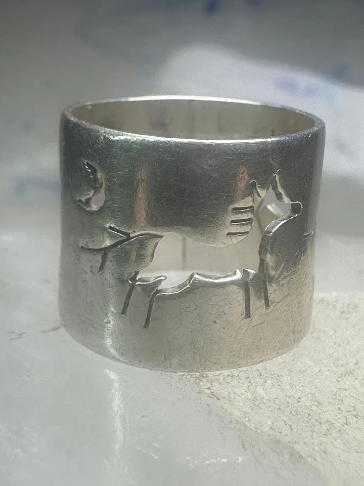 HORSE RING CELESTIAL MOON BAND COWGIRL PINKY SIZE 4.75 STERLING SILVER WOMEN GIR (1 of 1)