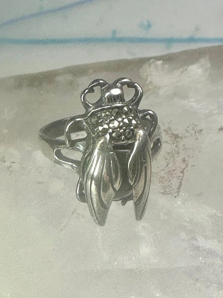 VINTAGE INSECT RING BUG MARCASITE SIZE 5.25 STERLING SILVER WOMEN (1 of 2)