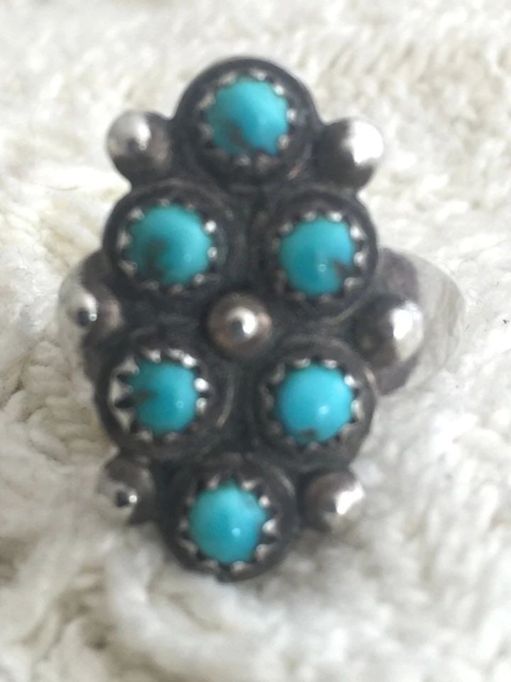 ZUNI RING SIZE 6.50 TURQUOISE TRIBAL PETITE POINT WOMEN GIRLS (1 of 2)