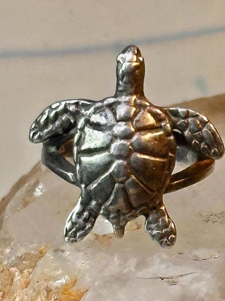 SEA TURTLE RING KABANA BAND VINTAGE TURQUOISE STERLING SILVER SIZE 5.75 WOMEN (1 of 2)