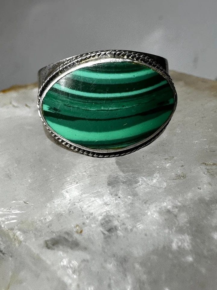 MALACHITE RING SOUTHWEST CIGAR BAND SIZE 9.50 STERLING SILVER WOMEN MEN (1 of 1)
