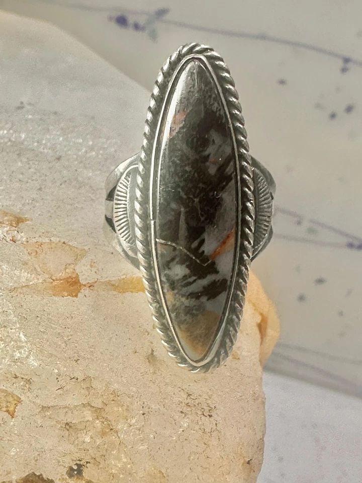 LONG AGATE RING NAVAJO SIZE 5 STERLING SILVER PINKY WOMEN GIRLS (1 of 1)