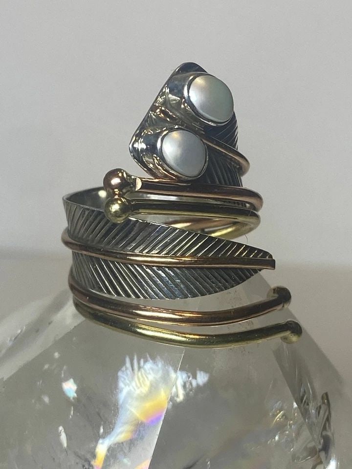 PEARL WRAP AROUND RING LEAF BAND STERLING SILVER WOMEN GIRLS (1 of 1)