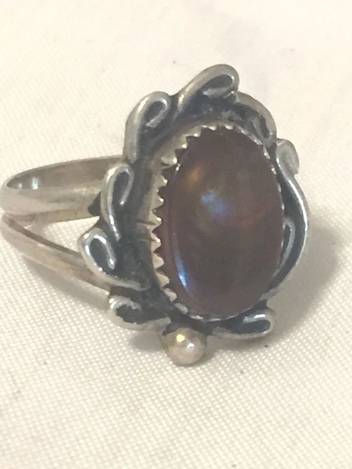 VINTAGE STERLING SILVER SOUTHWEST TRIBAL RING FIRE AGATE SIZE 4.25 2.4G (1 of 1)