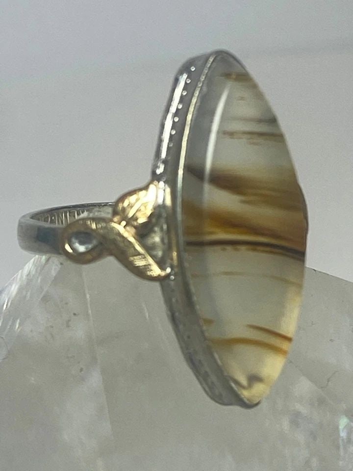 LONG AGATE RING STERLING SILVER DETAILED W 10K WOMEN GIRLS (1 of 2)