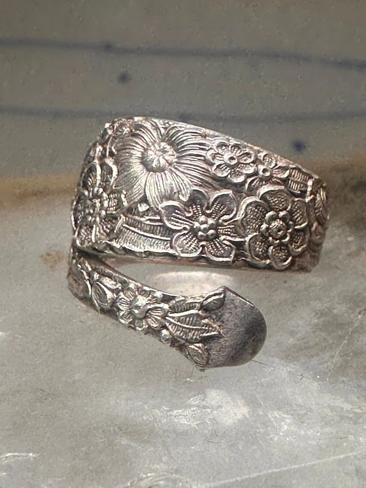 FLORAL SPOON RING RING FLOWER BAND SIZE 4.75 STERLING SILVER SIGNED ALVIN (1 of 2)