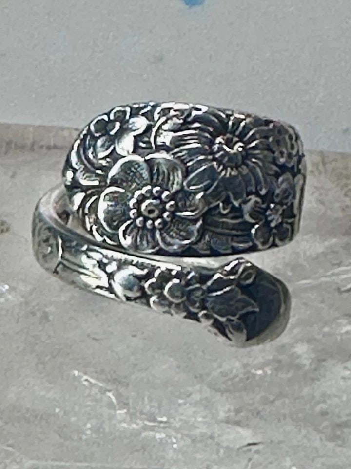 FLORAL SPOON RING FLOWERS BAND SIZE 5.50 STERLING SILVER WOMEN GIRLS (1 of 2)