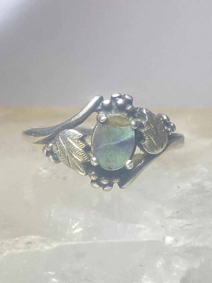 ABALONE RING SIZE 9.25 LEAVES BAND PINKY STERLING SILVER (1 of 2)