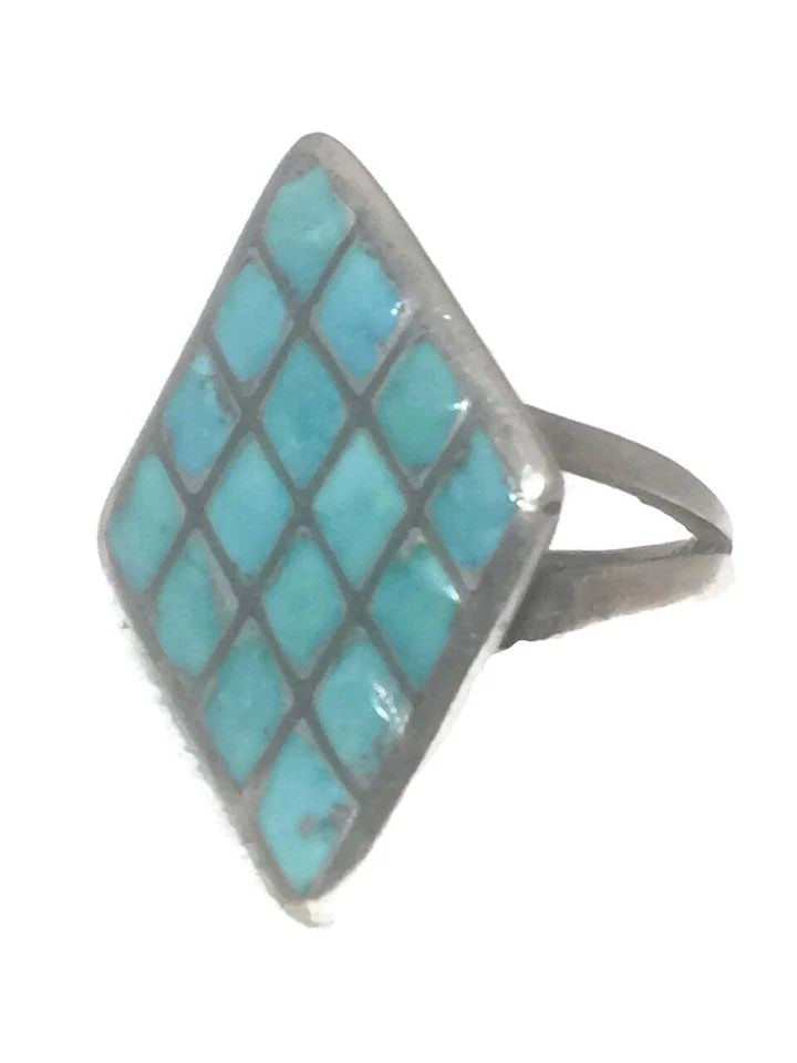ZUNI RING TURQUOISE PETITE POINT STERLING SILVER SIZE 5.2 (1 of 2)