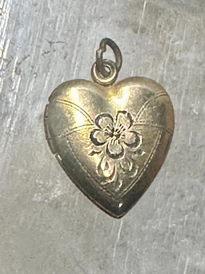 HEART PHOTO LOCKET FLORAL FLOWER 1/20 10K GOLD FILLED OVER STERLING SILVER WOMEN (1 of 1)