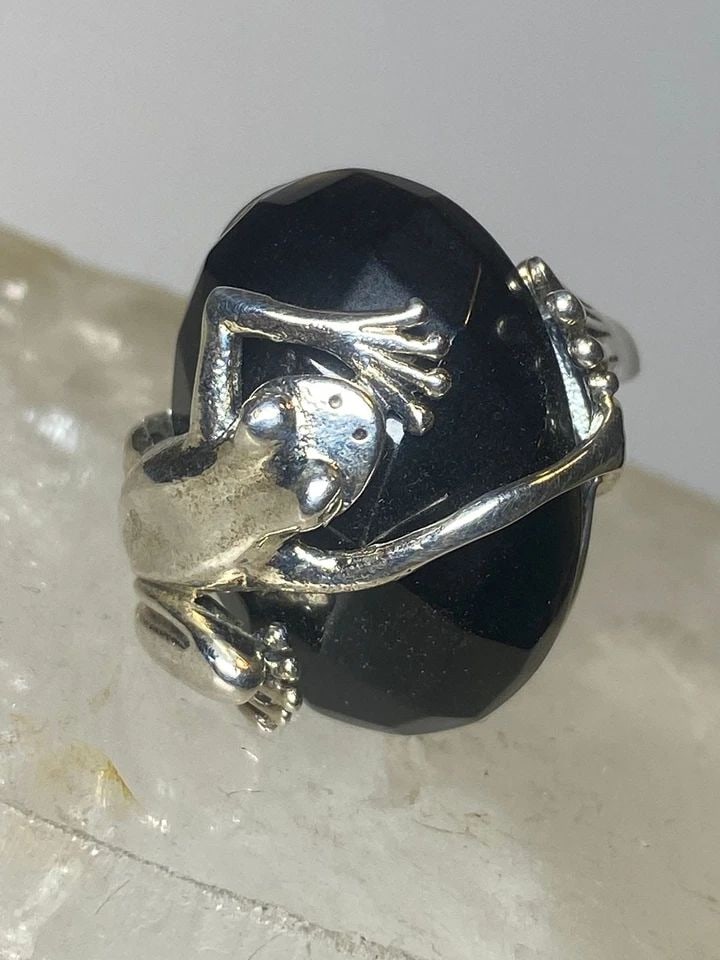 FROG RING SIZE 9 COCKTAIL FACETED STONE STERLING SILVER WOMEN (1 of 1)