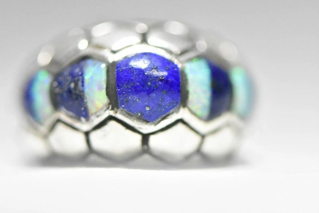 BLUE LAPIS RING OPAL BAND SOUTHWEST BAND STERLING SILVER WOMEN SIZE 6.25 (1 of 1)