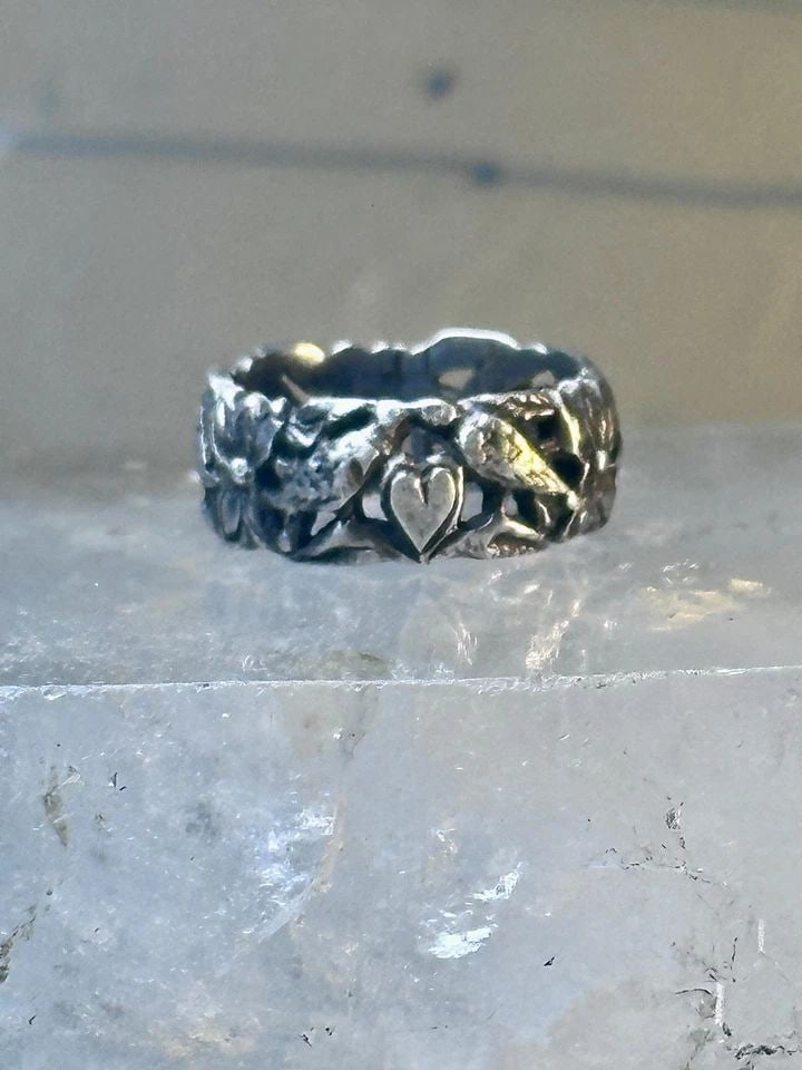 BIRD RING HEART DOVE BAND VALENTINE LOVE HEART SIZE 5 STERLING SILVER WOMEN GIRL (1 of 2)