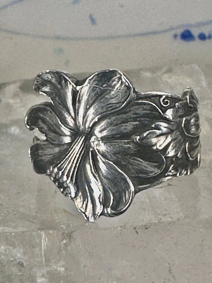 LILY SPOON RING FLORAL BAND SIZE 11 STERLING SILVER WOMEN MEN (1 of 2)