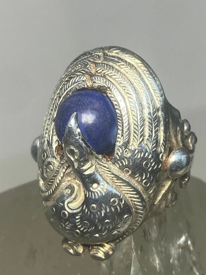 BIRD RING BLUE STONE BOHO WINGS STERLING SILVER WOMEN: BIRD RING BLUE STONE BOHO WINGS STERLING SILVER WOMEN Bird ring blue stone boho wings sterling silver women Size 5 Weight 8.3g Length 1. 1/8" Width. 3/4" Thinnest part 1/8"