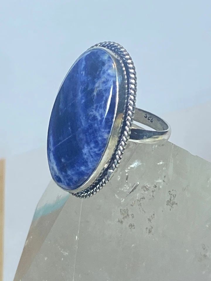 SODALITE RING LARGE STONE STERLING SILVER WOMEN GIRLS (1 of 1)
