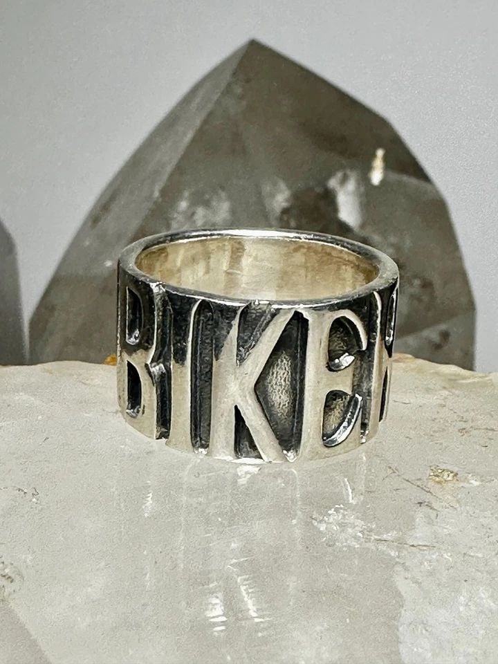 BIKER RING BIKER WORD MOTORCYCLE BAND SIZE 8 STERLING SILVER WOMEN MEN (1 of 1)