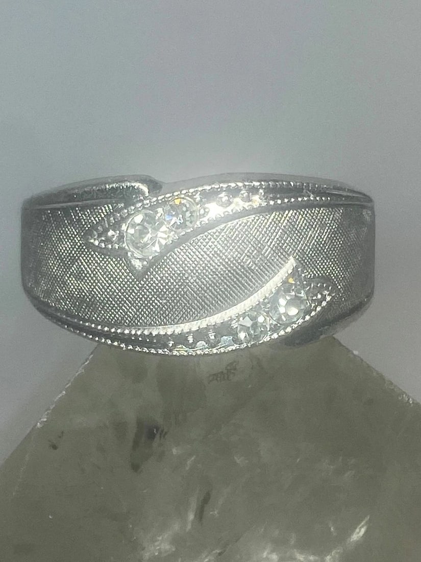 BRUSHED RING SIZE 7.75 ART DECO INFLUENCES BAND STERLING SILVER WOMEN GIRLS (1 of 1)